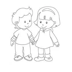 Dibujo de Dos pequeños amigos de la mano para colorear
