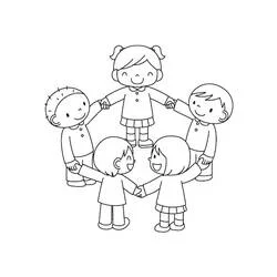 Dibujo de Niños tomados de la mano en círculo para colorear