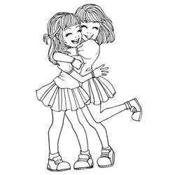 Dibujo de Dos chicas abrazándose felices para colorear