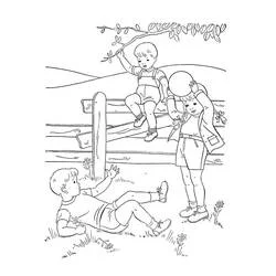 Dibujo de Tres niños jugando cerca de una valla para colorear