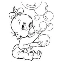 Dibujo de Bebé haciendo burbujas de jabón para colorear