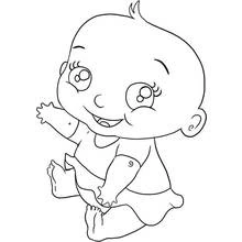 Dibujo de Bebé niña sonriente con un brazo levantado para colorear