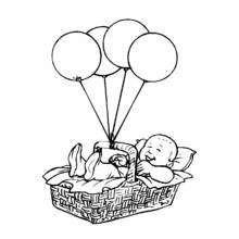Dibujo de Bebé en una cesta con globos para colorear