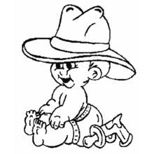 Dibujo de Bebé con un gran sombrero de vaquero para colorear