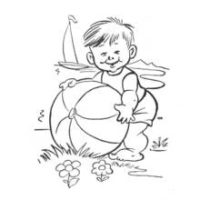 Dibujo de Bebé jugando con una pelota de playa para colorear