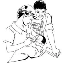 Dibujo de Padres dando el biberón a un bebé para colorear