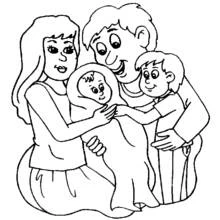 Dibujo de Bebé rodeado por su familia sonriente para colorear