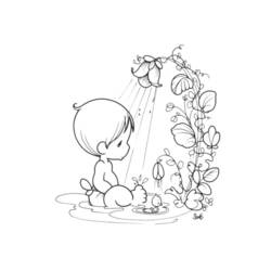Dibujo de Bebé sentado bajo una ducha de flor para colorear