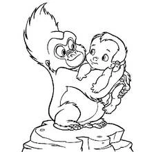 Dibujo de Bebé Tarzán llevado por un joven gorila para colorear