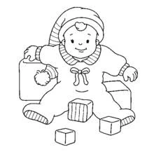 Dibujo de Bebé jugando con cubos de construcción para colorear