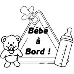 Dibujo de Bebé a bordo con osito y biberón para colorear