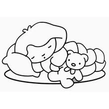 Dibujo de Bebé durmiendo con su osito para colorear