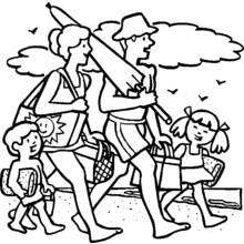 Dibujo de Familia caminando hacia la playa para colorear