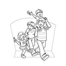 Dibujo de Familia caminando felizmente juntos para colorear