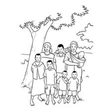 Dibujo de Familia reunida bajo un árbol para colorear