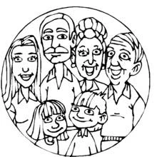 Dibujo de Retrato familiar en un marco circular para colorear