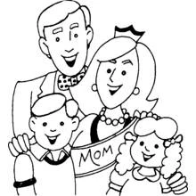 Dibujo de Familia sonriente con mamá, papá y dos niños para colorear
