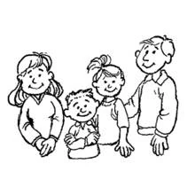 Dibujo de Familia de pie y sonriente para colorear
