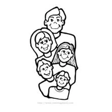 Dibujo de Familia de cinco sonriendo juntos para colorear