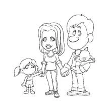 Dibujo de Familia paseando de la mano para colorear
