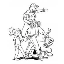 Dibujo de Familia paseando con el perro para colorear