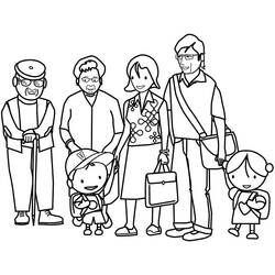 Dibujo de Tres generaciones de la familia unidas para colorear