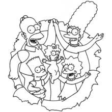 Dibujo de Familia Simpson saliendo de un círculo roto para colorear