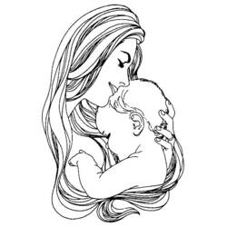 Dibujo de Mamá besando la frente de su bebé para colorear