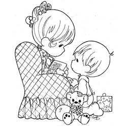 Dibujo de Mamá leyendo la Biblia con su hijo para colorear