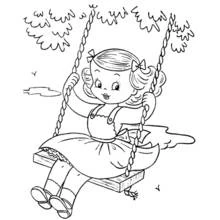 Dibujo de Niña jugando en un balancín para colorear