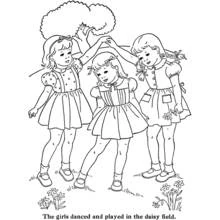 Dibujo de Niñas bailando bajo un árbol para colorear