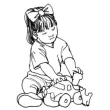 Dibujo de Niña jugando con un camión de juguete y animales para colorear