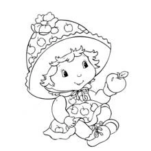 Dibujo de Niña con gorro sosteniendo una manzana para colorear