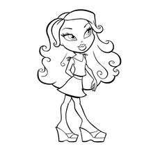 Dibujo de Niña a la moda posando con grandes rizos para colorear