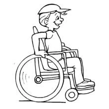 Dibujo de Persona con discapacidad sonriendo en su silla de ruedas para colorear Dibujo de Persona con discapacidad sonriendo en su silla de ruedas para colorear