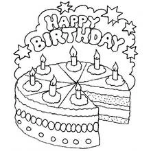 Dibujo de Pastel de aniversario con velas y estrellas para colorear