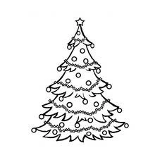 Dibujo de Árbol de Navidad decorado con guirnaldas y bolas para colorear