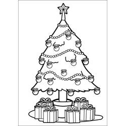 Dibujo de Árbol de Navidad decorado con adornos y regalos para colorear