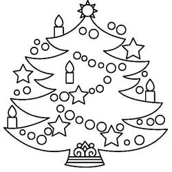 Dibujo de Árbol de Navidad decorado con estrellas y velas para colorear