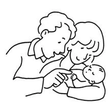 Dibujo de Padres sosteniendo a su bebé recién nacido para colorear