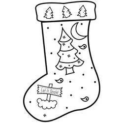 Dibujo de Calcetín de Navidad con árbol y luna para colorear