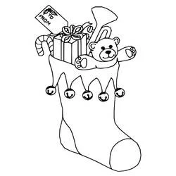 Dibujo de Calcetín con oso y etiqueta To From para colorear