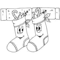 Dibujo de Calcetín de Navidad par sonriente para colorear