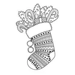 Dibujo de Calcetín de Navidad lleno de regalos y bastones de caramelo para colorear