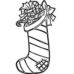 Dibujo de Calcetín de Navidad lleno de regalos y bastones de caramelo para colorear