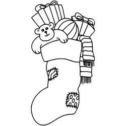 Dibujo de Calcetín de Navidad lleno de regalos y un osito para colorear