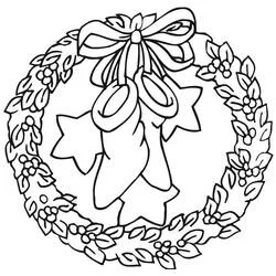 Dibujo de Calcetines de Navidad y corona para colorear
