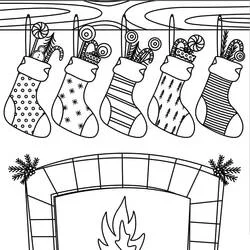 Dibujo de Calcetín de Navidad colgados sobre la chimenea para colorear