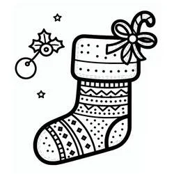 Dibujo de Calcetín de Navidad con lazo y bastón de caramelo para colorear