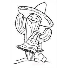 Dibujo de Cactus sonriente con sombrero para colorear